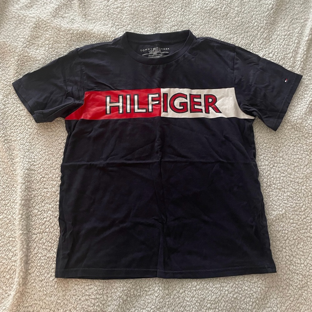 Tommy Hilfiger Navy Tee with Red and White Logo Band